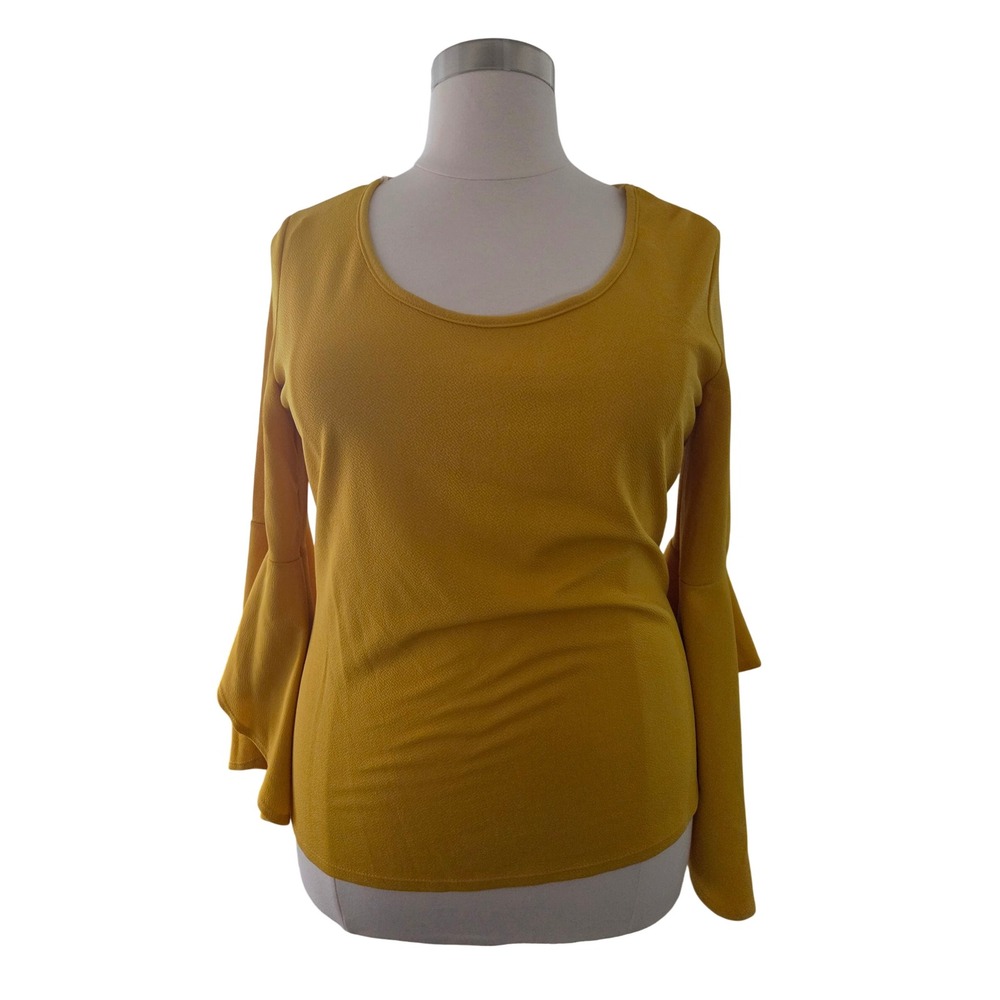 Ashley Stewart Mustard Yellow Bell Sleeve Textured Knit Top Plus Size 18/20